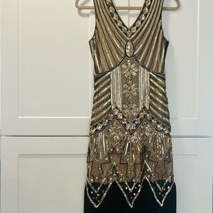 Elegant Black and Gold Beaded Dress